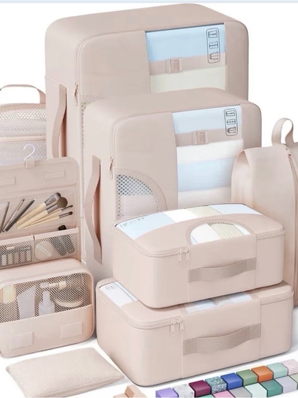 New Beige Travel Packing Cube Set – 8-Piece Home Storage Organizer
